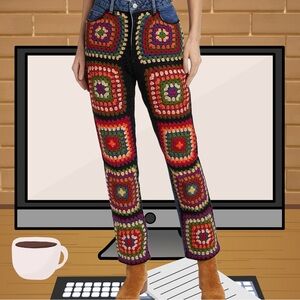 FARM Rio Multicolor Crochet Straight Leg Jeans